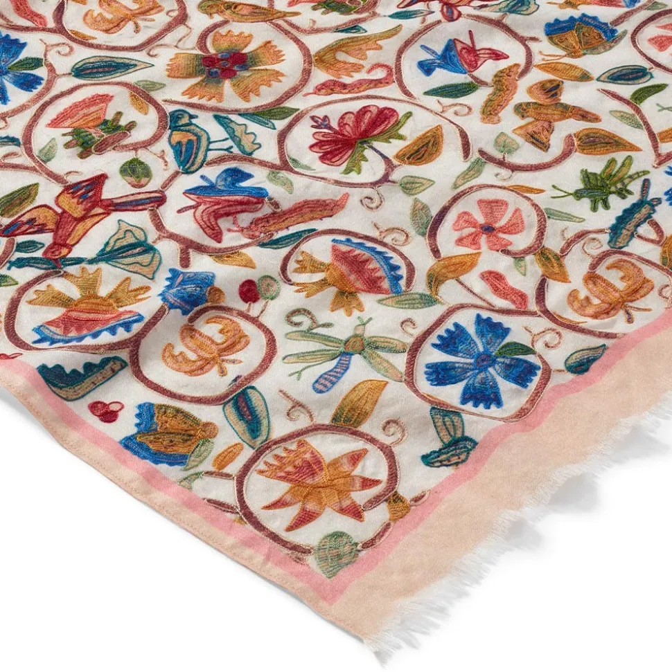 British Flowering Vines Embroidered Oblong Scarf