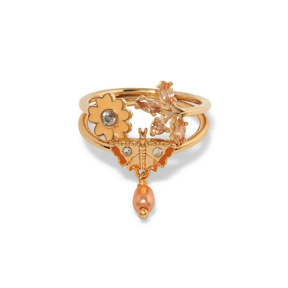 British Tree Of Life Butterfly And Flower Ring Set