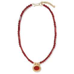 Classical Carnelian Pendant Necklace And Chandelier Earrings Set