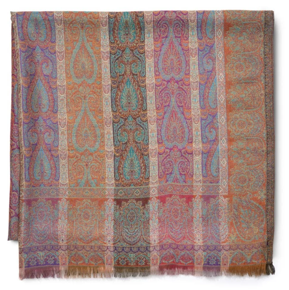French Paisley Striped Oversize Wool-Blend Shawl