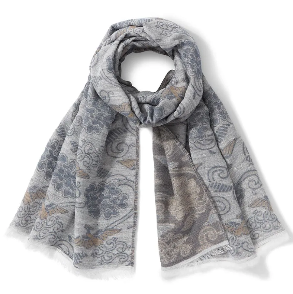 Japanese Birds And Flowers Oversize Jacquard Shawl