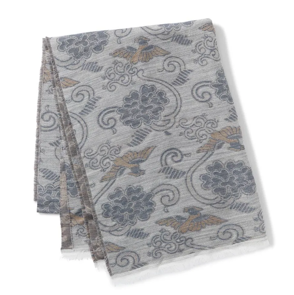 Japanese Birds And Flowers Oversize Jacquard Shawl