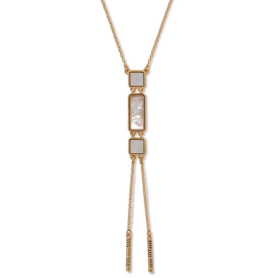 Mother-Of-Pearl Tile Double Lariat Necklace