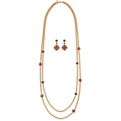 Algerian Cluster Double-Strand Station Necklace And Drop Earrings Set