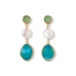 Ancient Mixed Motifs Glass Triple-Drop Earrings