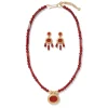 Classical Carnelian Pendant Necklace And Chandelier Earrings Set