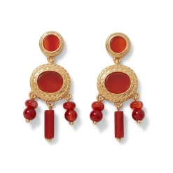 Classical Carnelian Pendant Necklace And Chandelier Earrings Set