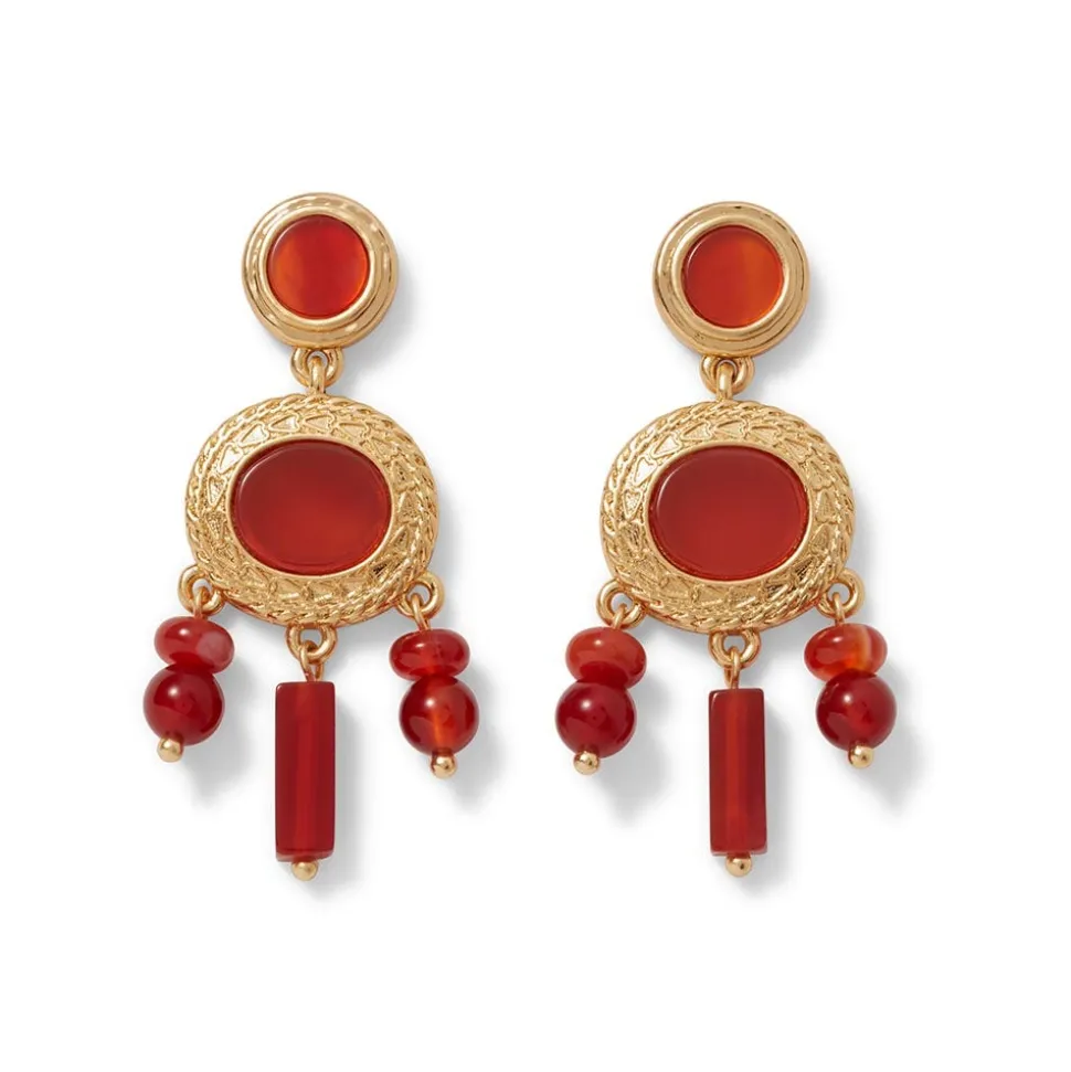 Classical Carnelian Pendant Necklace And Chandelier Earrings Set