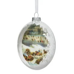 Currier & Ives Central Park In Winter Glitter And Glass Disc Ornament