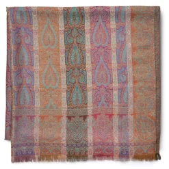 French Paisley Striped Oversize Wool-Blend Shawl