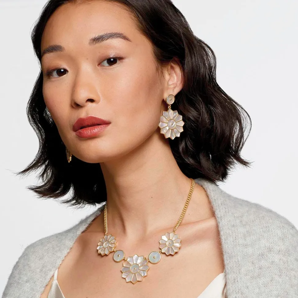 Mother-Of-Pearl Mosaic Statement Necklace And Earrings Set