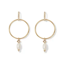 Royal Tudor Forward-Facing Hoop Earrings With Pearl Drops