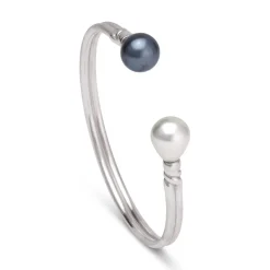 Venus Pearl Silver Cuff, Black/White