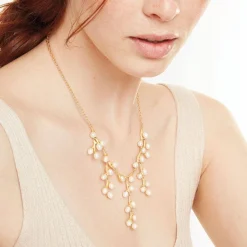 Willow Catkins Pearl Bib Necklace And Drop Earrings Set